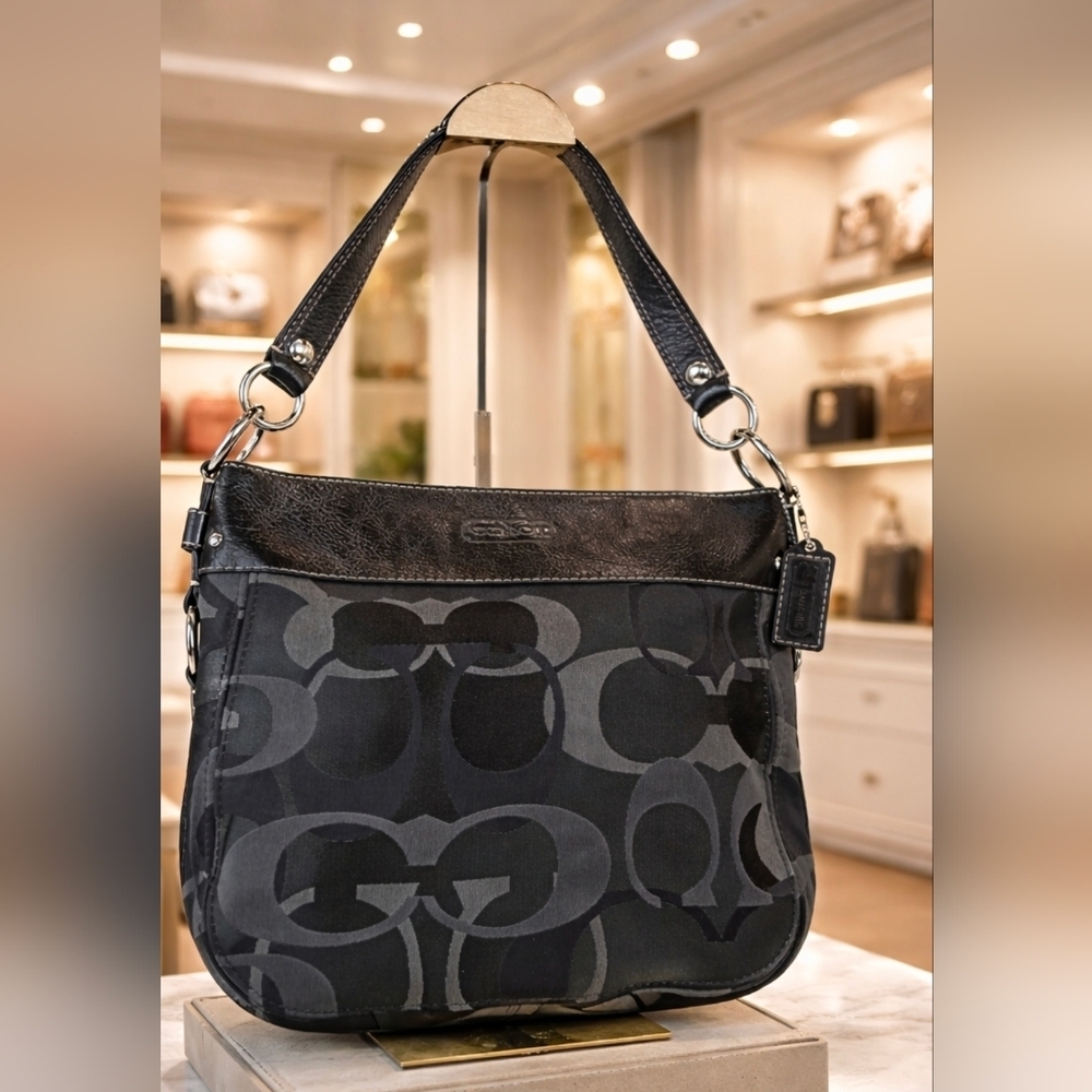 5GUI Coach Zoe Y2K Hobo Black Silver Optic Signature Hand‎ Shoulder Bag